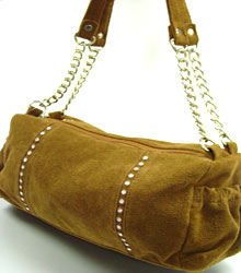 Brown Faux Suede Crystals Fashion Bag Handbag