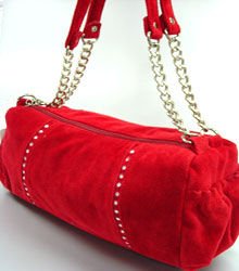 Red Faux Suede Crystals Fashion Bag Handbag 1400705