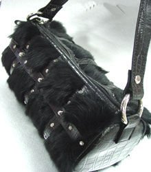 Black Genuine Rabbit Fur Black Bag Handbag