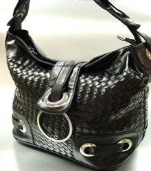 Black Weave Satchel Ring Duffle Shoulder Bag Handbag 18933