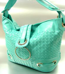 Blue Weave Satchel Ring Duffle Shoulder Bag Handbag 18933