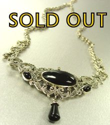 Sterling Silver Marcasite Onyx Necklace 1N009160