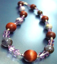 Lavender Swarovski Crystals Wood Necklace 1n002082
