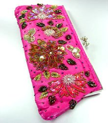 Pink Crystal Beads & Sequins Handbag Clutch Boho Style 1BAG007