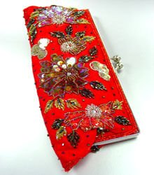 Red Crystal Beads & Sequins Handbag Clutch Hobo Style
