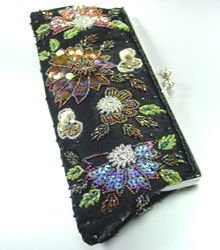 Black Crystal Beads & Sequins Handbag Clutch BoHO 1BAG007
