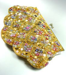 Gold Sequins & Multi Buttons Shell Handbag Clutch 1BAG0503