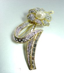 Gold Crystals Pearl Brooch Pin 1BP1925350
