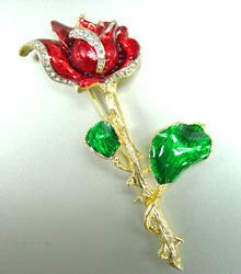 Gold Color Enamel Rose Brooch Pin Crystal Accents 1BP111268