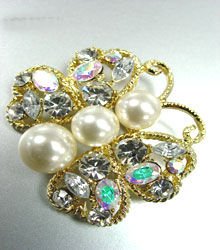 Clear Crystals Pearls Butterfly Brooch