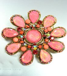 Coral Lucite Crystals Brooch Pin 1BP235009S