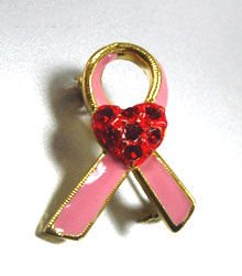 Pink Gold Ribbon Red Heart Brooch Cancer awareness 1BP1112904