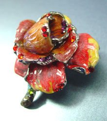 Red Enamel Crystals Rose Brooch Pin 1BP080751