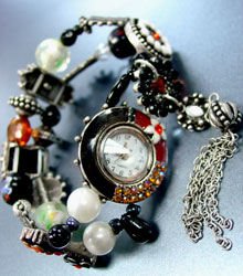 Black Beads Crystal Tassel Bracelet Watch 1WB235006