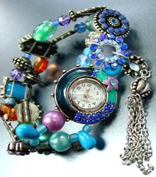 Blue Beads Crystals Tassel Bracelet Watch 1WB235006