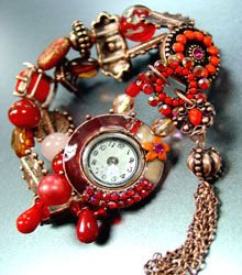 Red Beads Crystals Tassel Bracelet Watch 1WB235006
