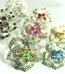 Dozen Color Crystals Rose Flower Rings 100FR18185