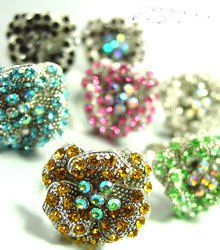 Dozen Color Crystals Rose Flower Rings 100FR18209