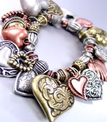 Multi Antique Heart Charms Bracelet
