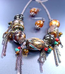 Black Patina Multi Beads Chains Neck Set