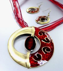 Red Epoxy Enamel Antique Necklace Set