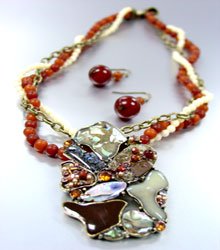 Brown Epoxy Crystals Beads Necklace Set