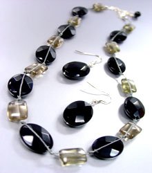 Black Jade Stone Beads Necklace Set