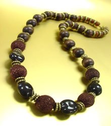 Natural Wood Silk Copper Long Necklace