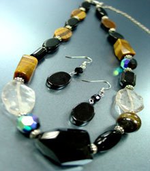 Natural Black Tigers Eye Necklace Set