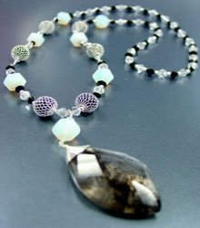 White Opal Stones Quartz Long Necklace