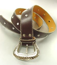 Brown Crystals Studded Fashion Belt