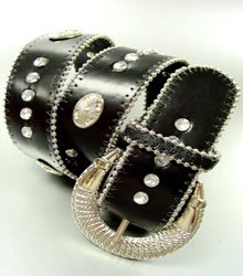 Black Crystal Studs Buckle Belt