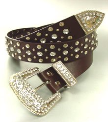 Brown Crystals Studs Buckle Belt