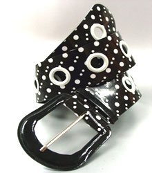Black White Polka Dots Patent Belt
