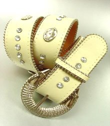 Creme Crystals Studs Buckle Belt