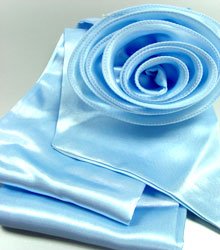 Blue Satin Scarf Belt Flower Brooch Wrap