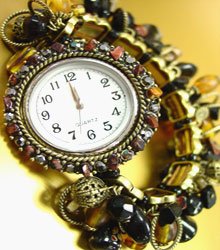 Black Stones Crystals Gold Watch