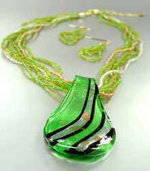 Green Murano Glass Beads Necklace Set 1N0808594