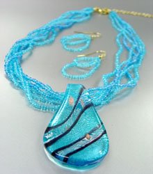 Blue Murano Glass Beads Necklace Set 1N0808594