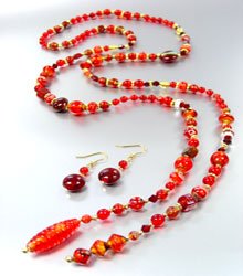 Red Murano Glass Beads Lariat Neck Set 1N2730235