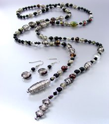 Black Murano Glass Beads Lariat Neck Set 1N2730235