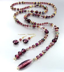 Purple Murano Glass Beads Lariat Neck Set 1N2730235