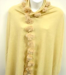 Beige Rabbit Fur Balls Shawl