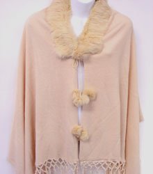 Beige Rabbit Fur Collar Balls Shawl 10sfb5250