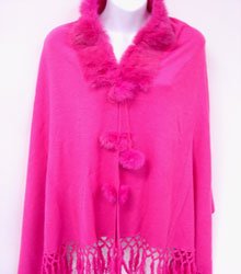 Hot Pink Rabbit Fur Collar Balls Shawl