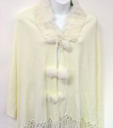 Creme Rabbit Fur Collar Balls Shawl