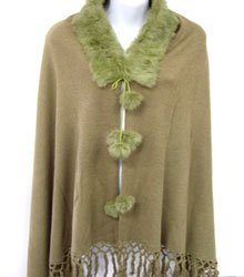 Green Rabbit Fur Collar Balls Shawl