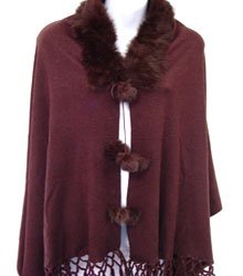 Brown Rabbit Fur Collar Balls Shawl