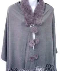 Grey Rabbit Fur Collar Balls Shawl
