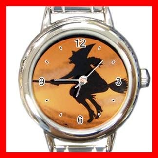 Halloween Witch on Broom Italian Charm Wrist Watch 051